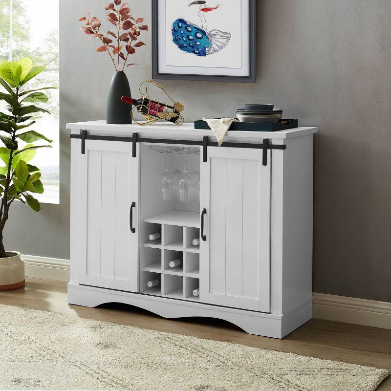 Rustic 47" White Wood Bar Cabinet with Marbling Countertop & Barn Doors