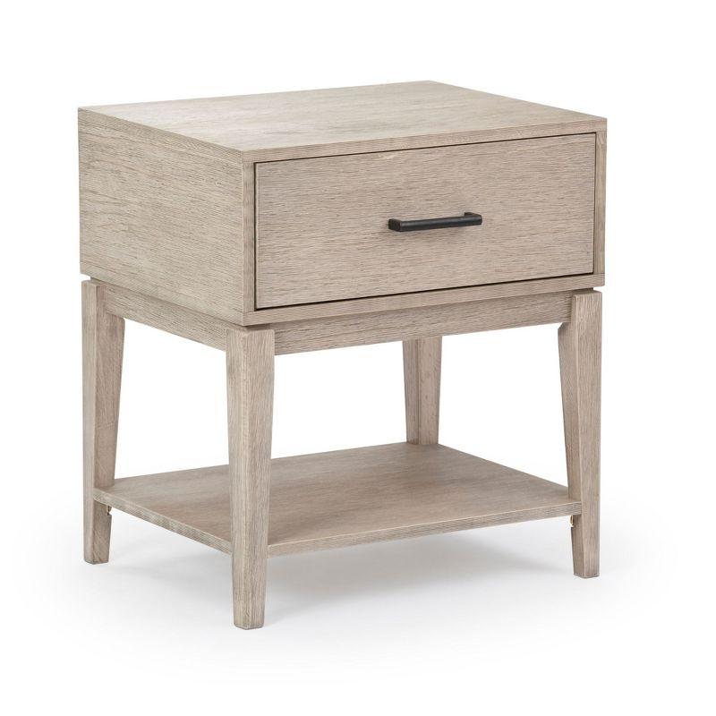 Plank+Beam Solid Wood Nightstand with 1 Drawer, Contemporary Side Table for Bedroom, Seashell Wirebrush
