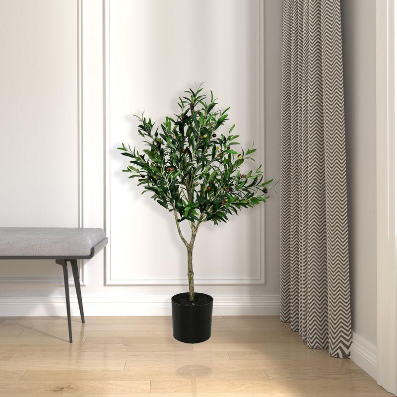 Vickerman Artificial Green Olive Tree in Black Planters Pot.