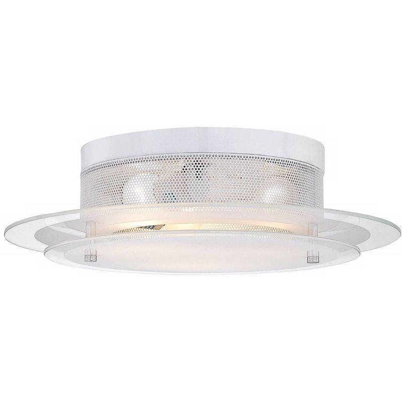 Possini Euro Design Modern Ceiling Light Flush Mount Fixture 15 3/4" Wide Gleaming White 3-Light 2-Tier Clear Frosted Glass for Bedroom Kitchen House