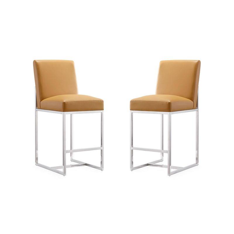 Set of 2 Element Upholstered Stainless Steel Counter Height Barstools Camel - Manhattan Comfort