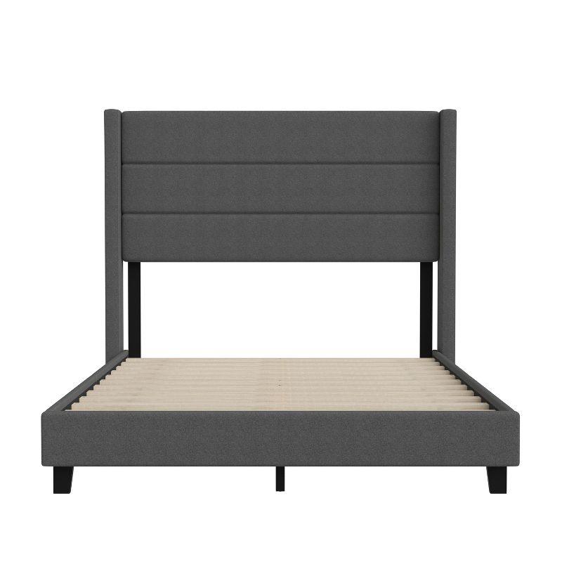 Flash Furniture Full Size Upholstered Platform Bed with Wingback Headboard-Charcoal Faux Linen