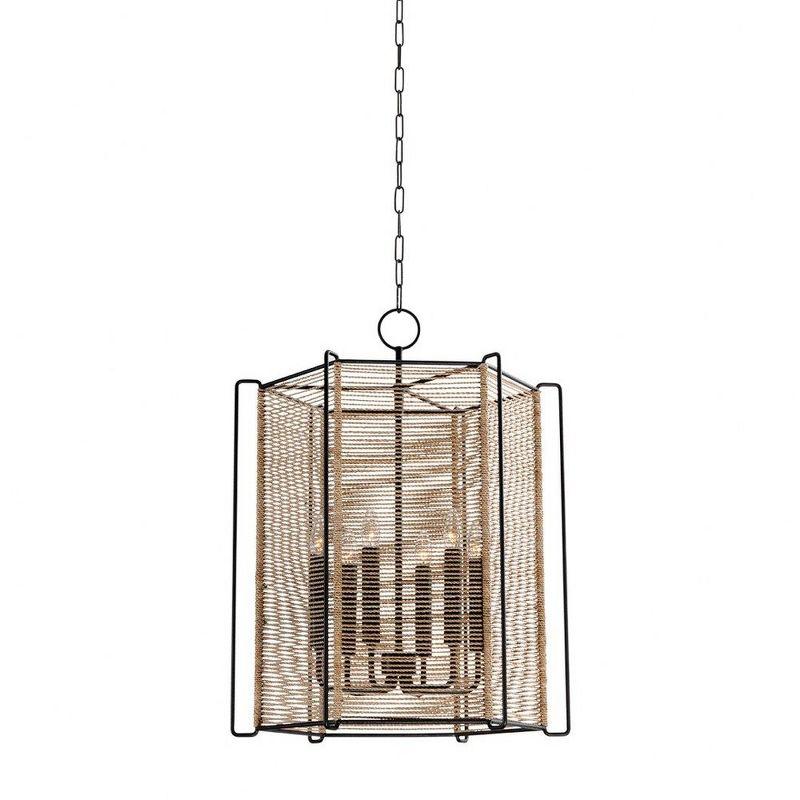 Ramon Textured Black and Jute 6-Light Pendant Lantern