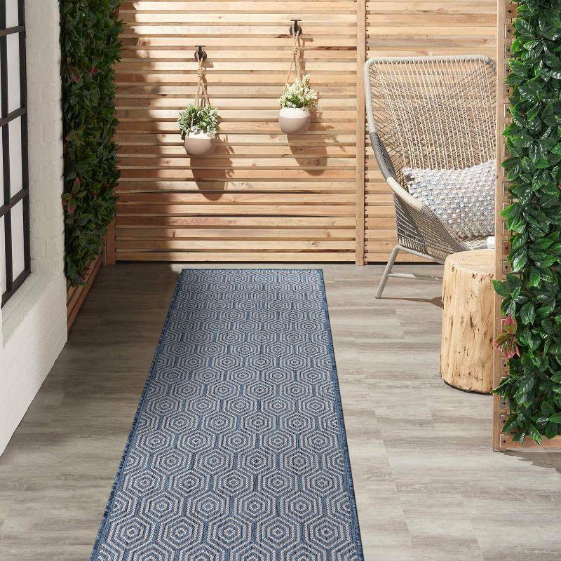 World Rug Gallery Modern Geometric Textured Flat Weave Indoor/Outdoor Area Rug - BLUE 2'x7'