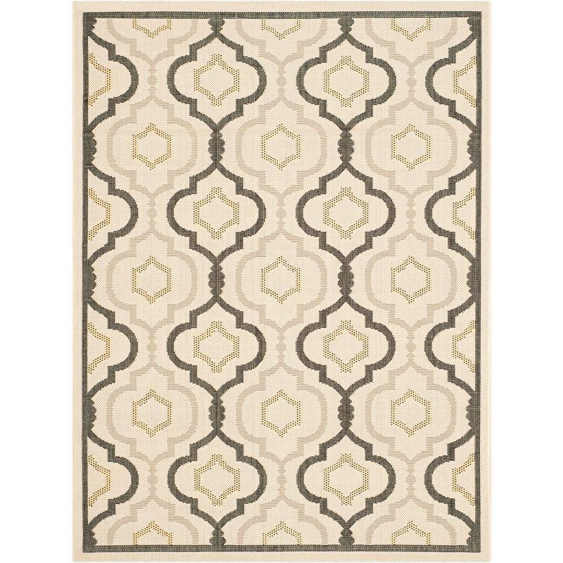 Beige and Black Geometric Outdoor Area Rug