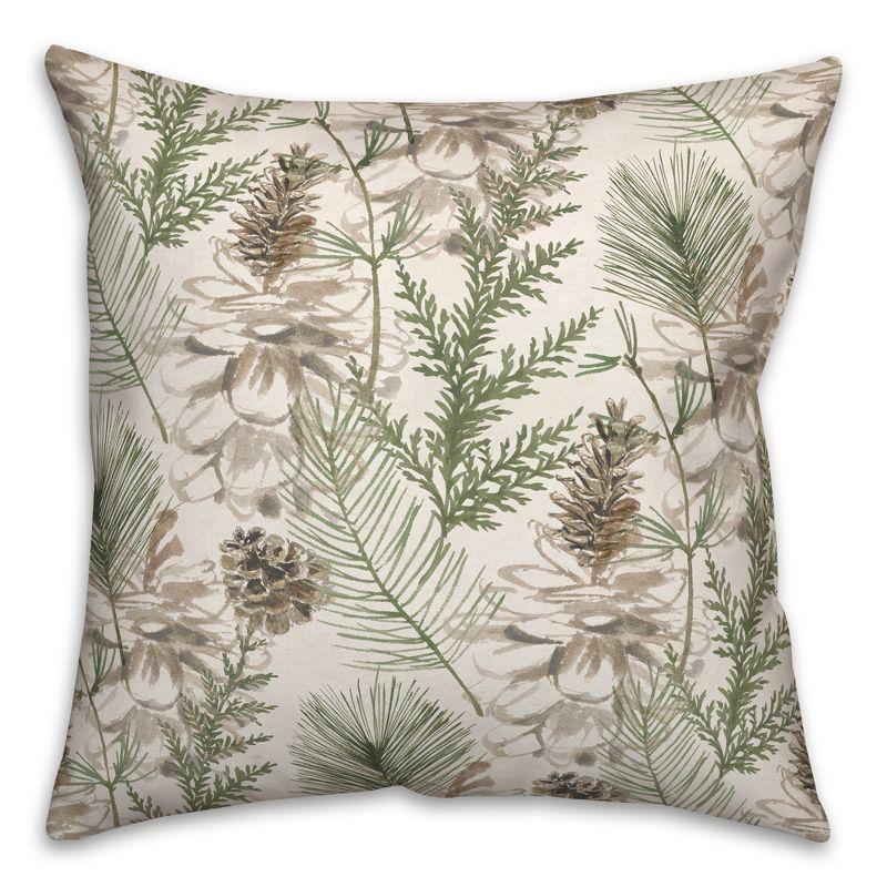 Festive Pine Cones and Greenery 18" Square Throw Pillow