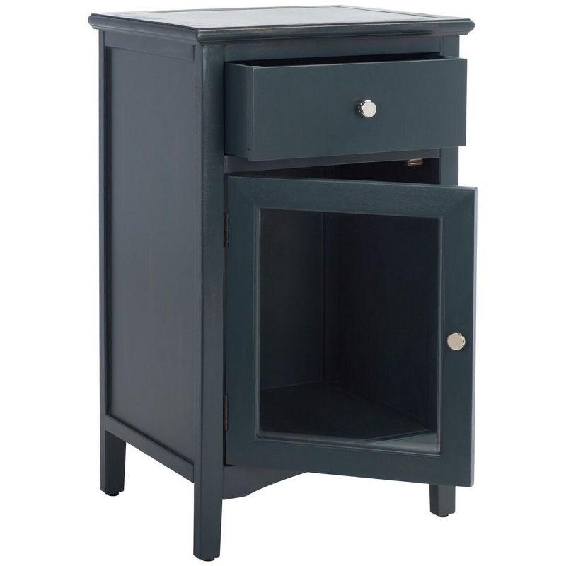 Transitional Steel Teal Wood and Metal Nightstand with Storage