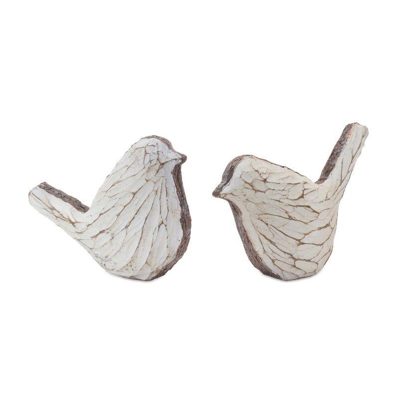 White and Beige Resin Carved Bird Figurines Set