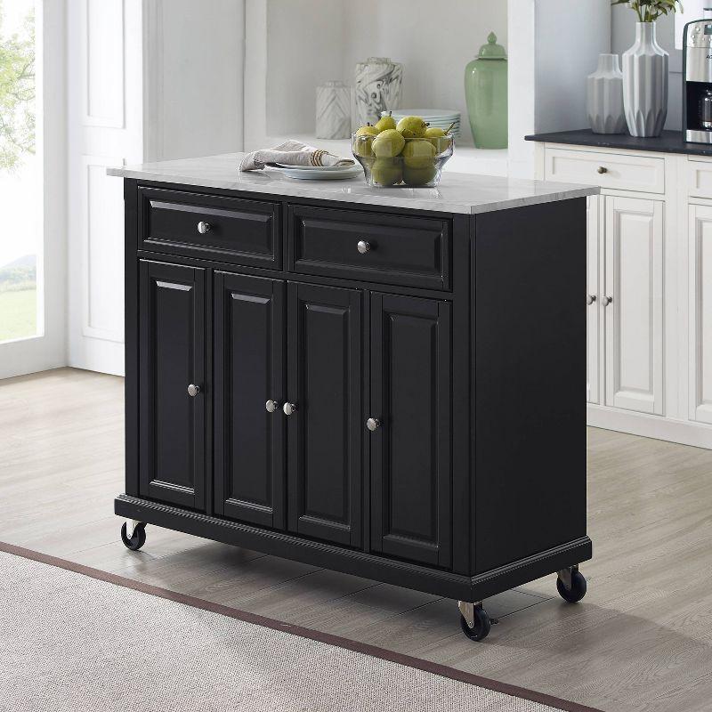 Crosley 42" Avery Kitchen Island/Cart Distressed Black/White Marble: Traditional Style, 6 Shelves, 2 Drawers, Locking Wheels