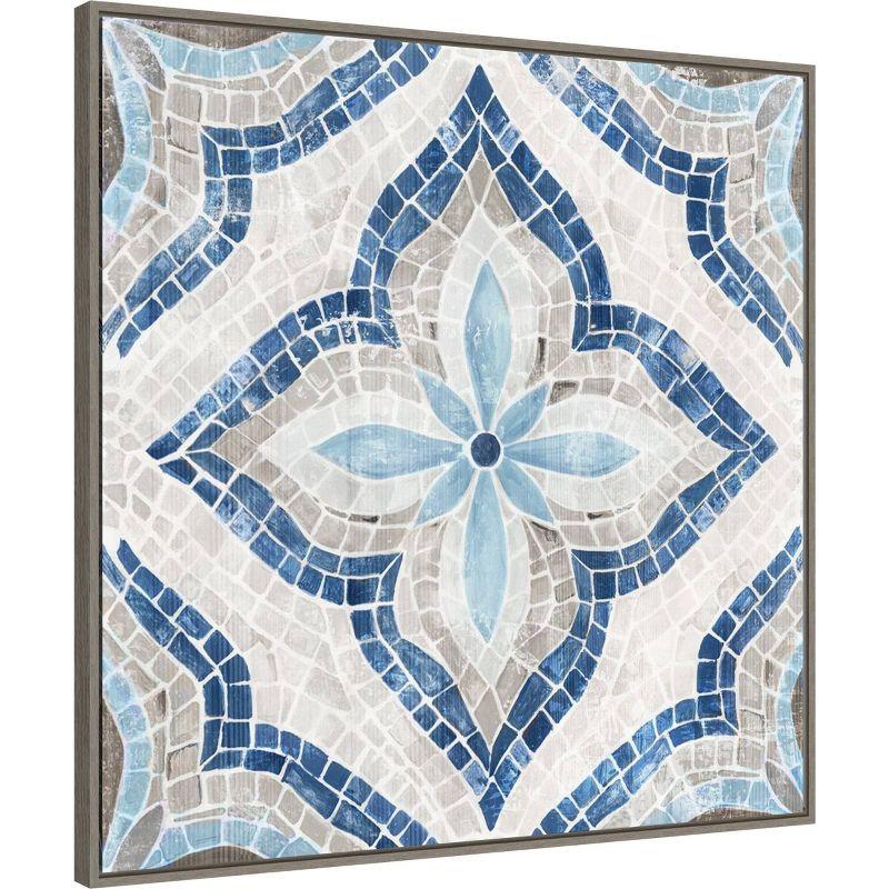 30" x 30" Blue Single Moroccan Tile by Eva Watts Framed Canvas Wall Art Print - Amanti Art