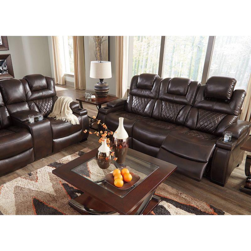 Warnerton Power Recliner Sofa with Adjustable Headrest Chocolate - Signature Design by Ashley: USB Port, Cup Holder, Storage