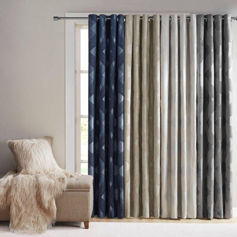 Madison Park Bentley Ogee Knitted Jacquard Geometric Total Blackout Single Curtain Panel