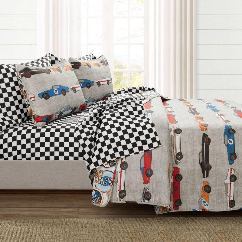 Blue Reversible 5 Piece Quilt Set