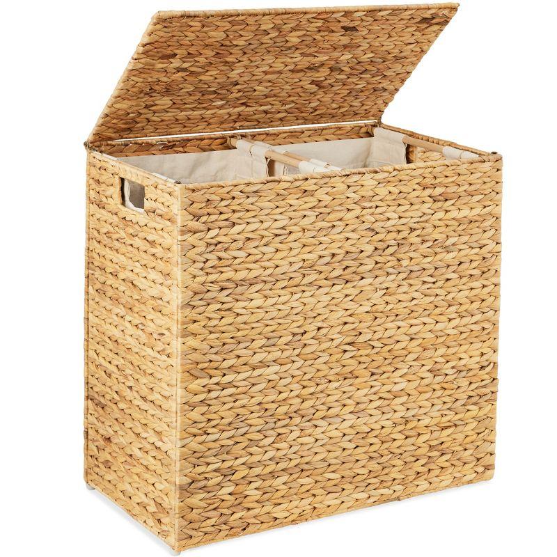 Large Natural Water Hyacinth Double Laundry Hamper with Lid