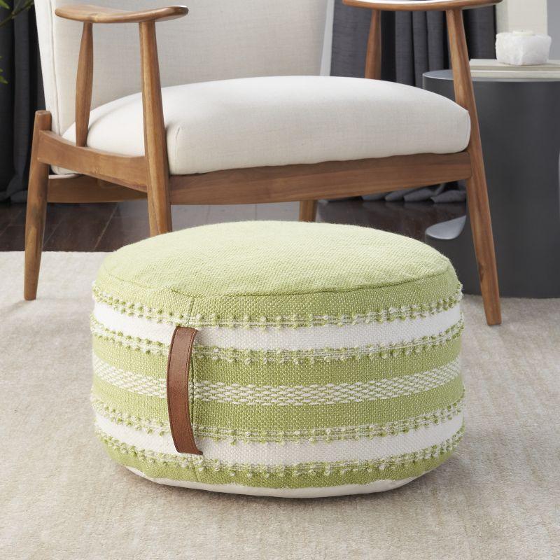 Mina Victory Woven Stripes Outdoor Pouf with Handle