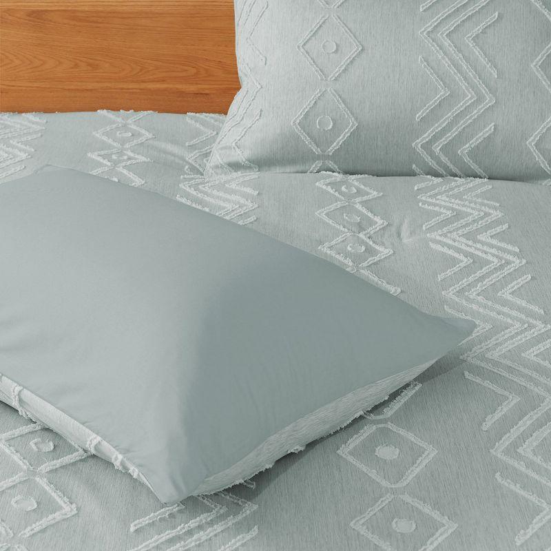 Peace Nest 3 Piece Tufted Clipped Microfiber Comforter Set, Green, Twin, 66"x92"