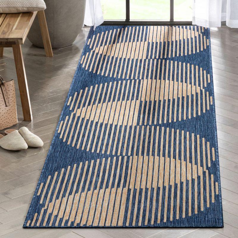 Well Woven Alder Indoor OutdoorFlat Weave Pile Stripes Circles Geometric 2'7" x 9'10" Runner Blue Area Rug