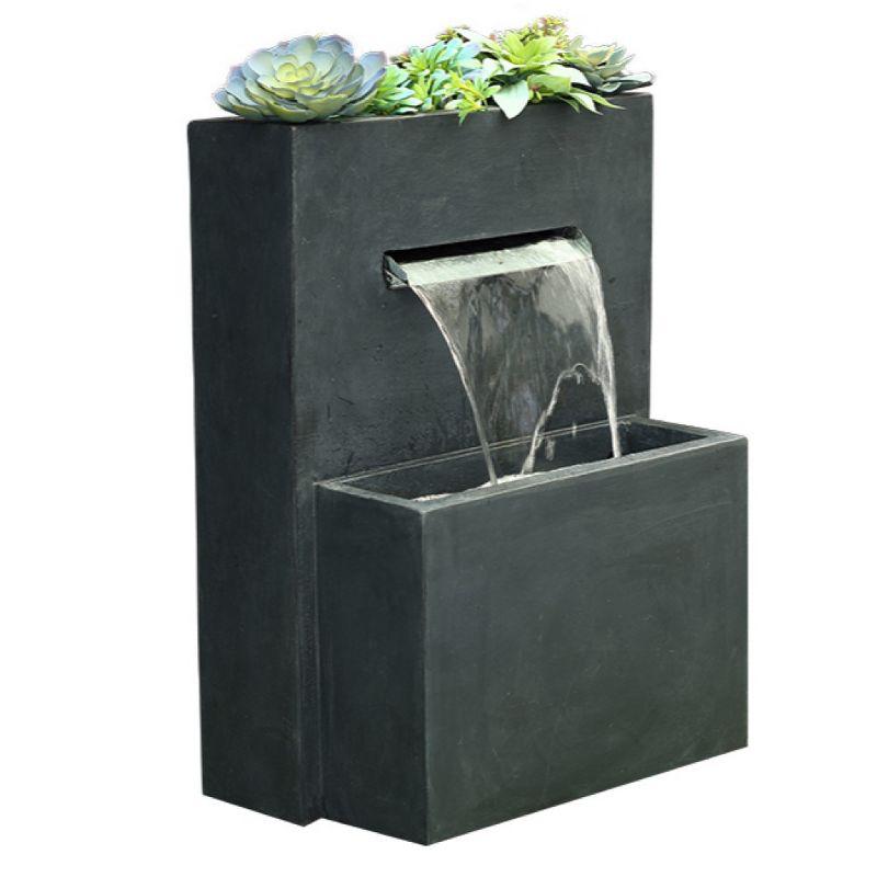 LuxenHome Gray Resin Modern Rectangular Waterfall Outdoor Fountain