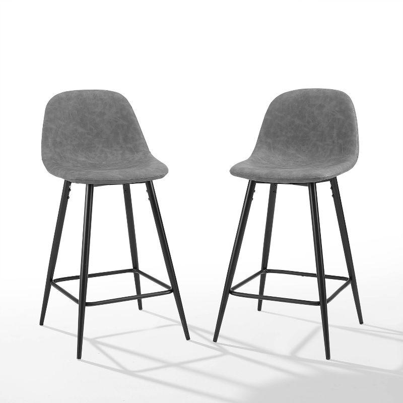 Weston Gray Faux Leather and Black Metal Counter Stools, Set of 2