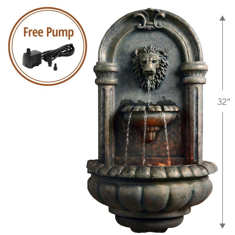 Teamson Home 32.1" Tiered Lion Head Stone LED Outdoor Water Fountain