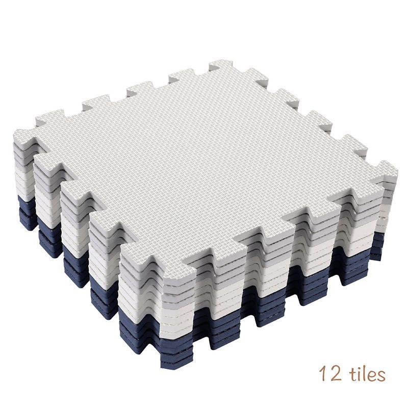 Easy Playhouse: 12 Soft Foam Floor Tiles - Blue-Grey-White, Interlocking Mat