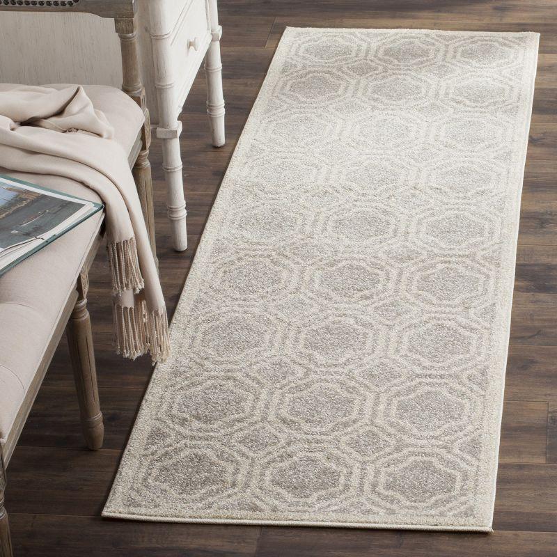 Light Grey and Ivory Geometric Easy-Care Area Rug