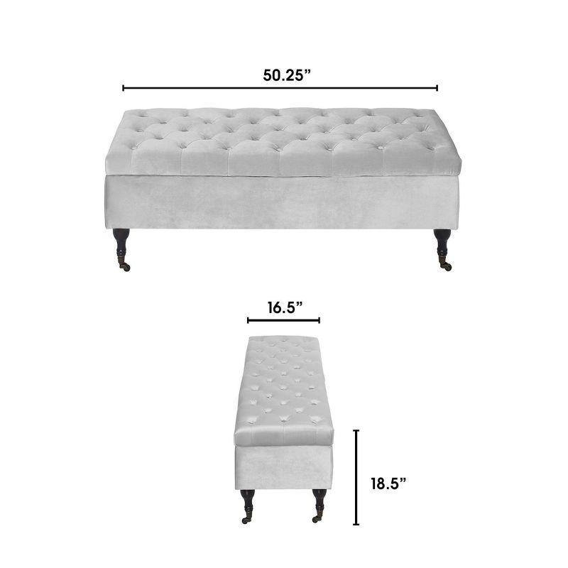 Collette Tufted Storage Bench Pearl Gray Velvet - Adore Decor: Upholstered Ottoman with Hinged Lid, Bedroom Furniture