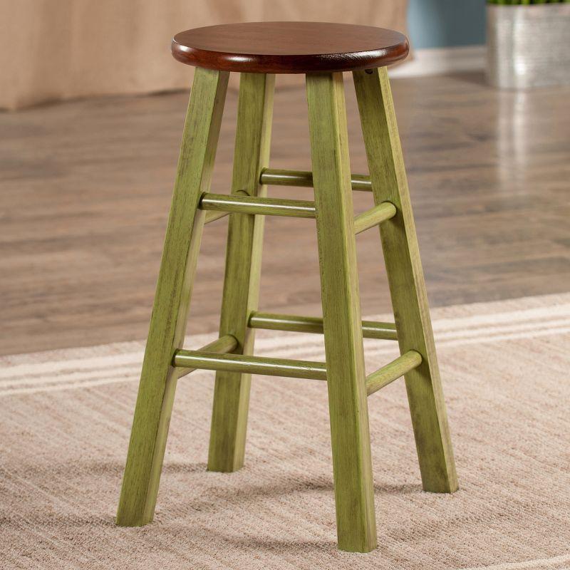 24"Ivy Counter Height Barstool - Green - Winsome: Round, Backless, Wood Frame, Spot Clean, Fixed Height