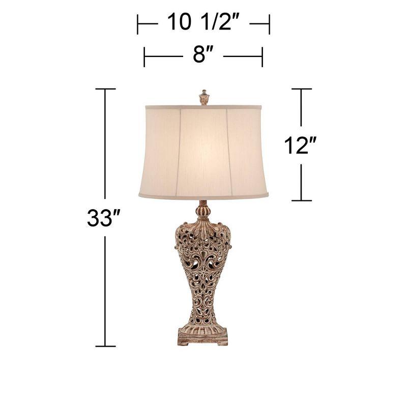 Barnes and Ivy Elle Traditional Table Lamp 33" Tall Antique Gold Florentine Off White Oval Shade for Bedroom Living Room Bedside Nightstand Office