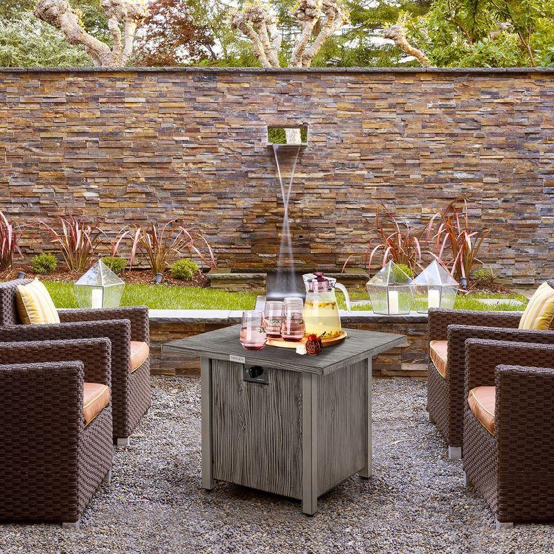 Gray 28'' Square Gas Fire Pit Table with Lid and Lava Rocks