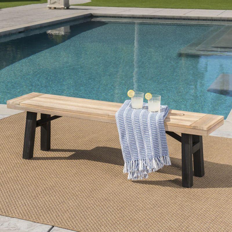 Betteravia Outdoor Acacia Wood Dining Bench with Brushed Mahogany Legs