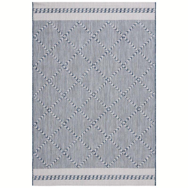 Navy and Ivory Rectangular Synthetic Area Rug