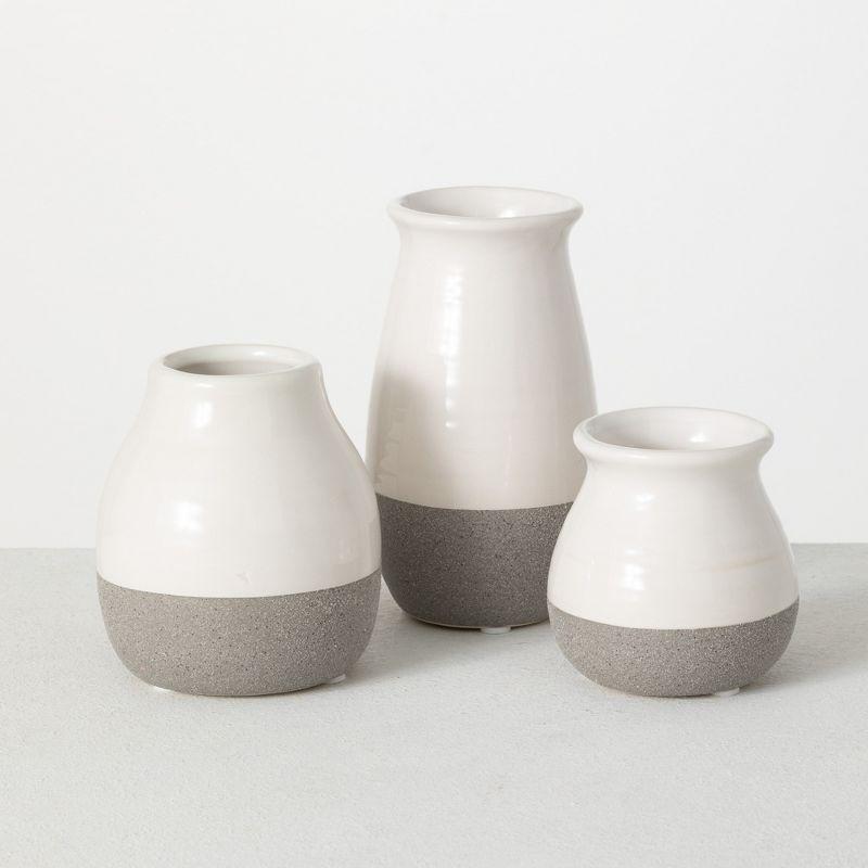 Sullivans Set of 3 Petite Ceramic Vases 3"H, 4.5"H & 5.5"H Gray and White