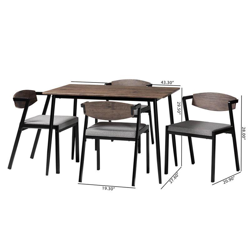 Baxton Studio Revelin Industrial Grey Fabric and Metal 5-Piece Dining Set