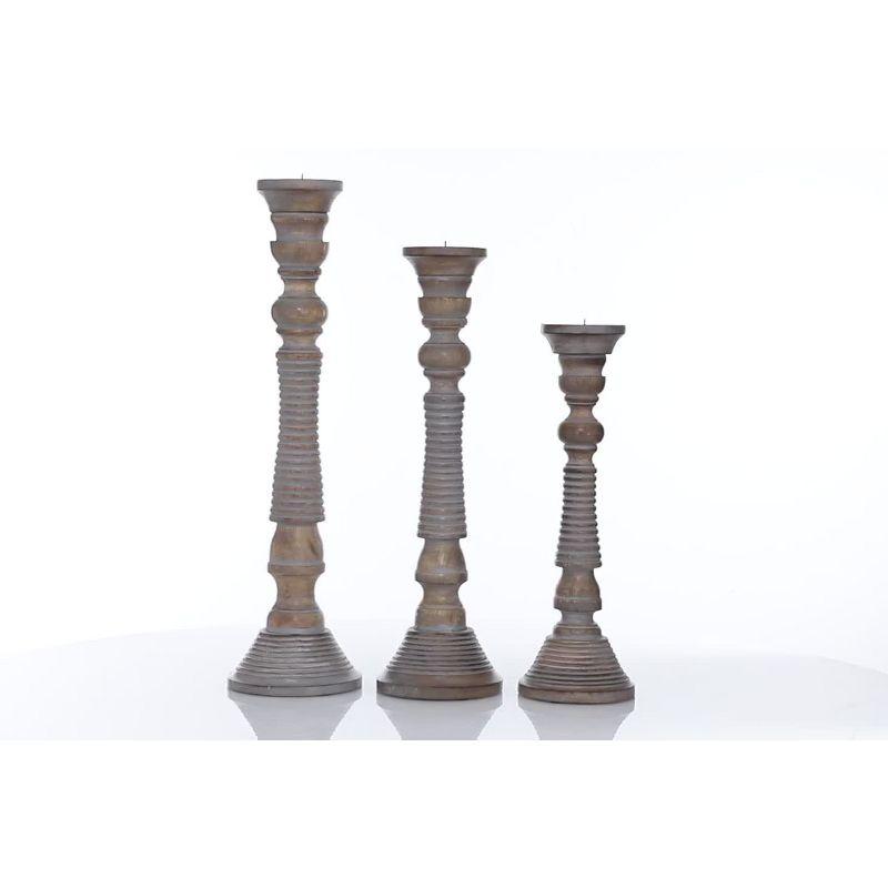 Mocha Brown Mango Wood Candlestick Trio with Gray Wash