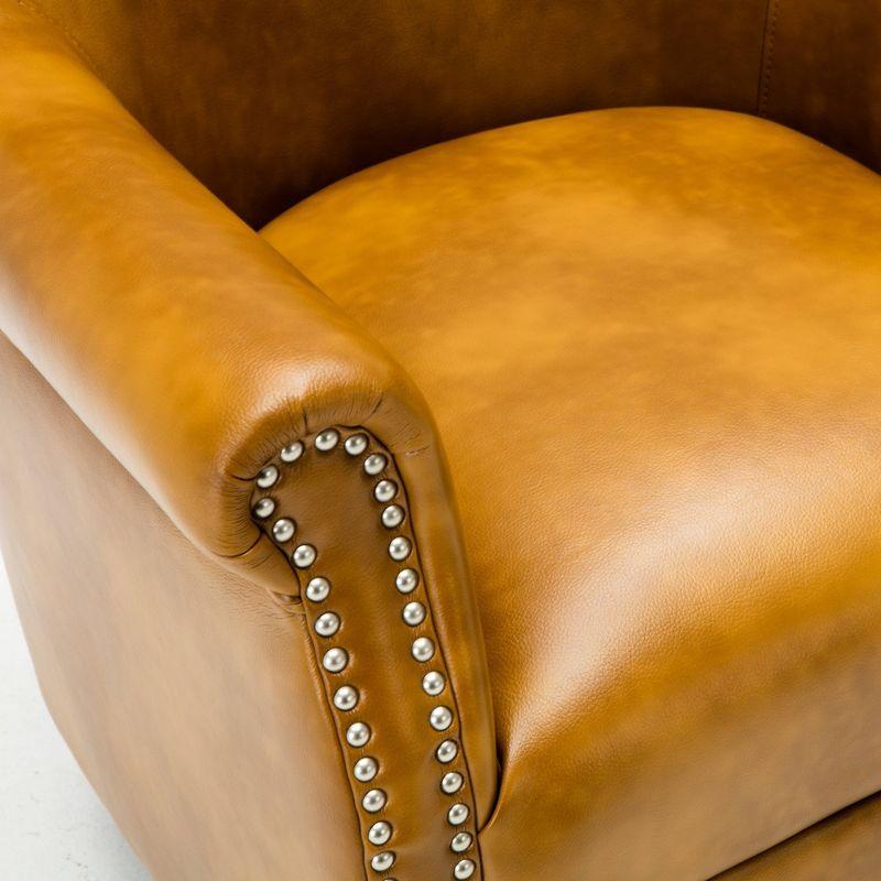 Comfort Pointe Holly Club Chair Camel: Upholstered Nailhead Trim, Faux Leather, Sturdy Wood Frame