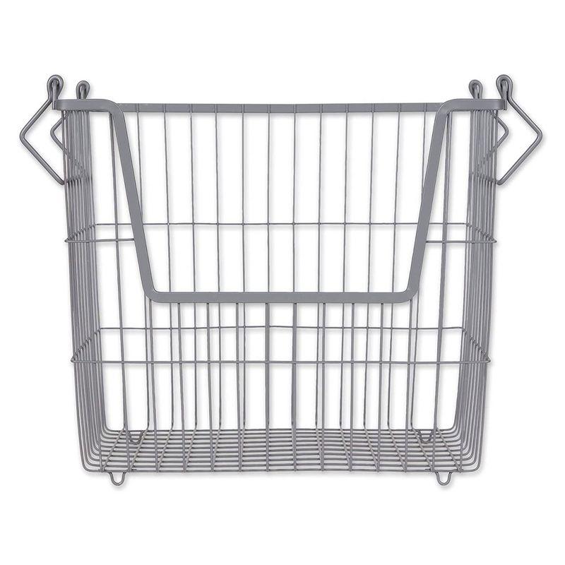 DII Design Imports Metal Wire Mesh Stackable Utility Storage Bin with Swinging Handles for Kitchens, Offices, and Living Rooms, Large, Cool Gray