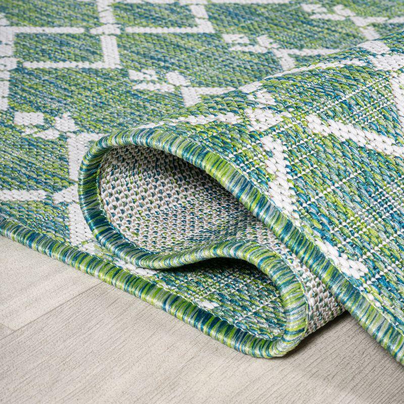 9' x 12' Ourika Moroccan Geometric Textured Weave Indoor/Outdoor Area Rug, Green/Cream - JONATHAN Y