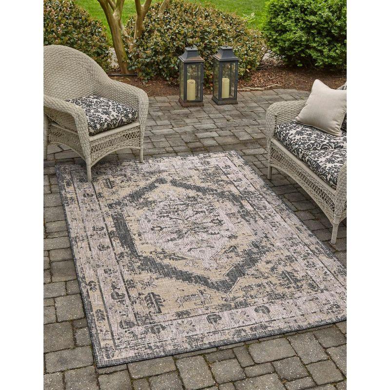 Unique Loom 9' 0 x 12' 0 Rectangle Indoor/Outdoor Traditional Charcoal Area Rug