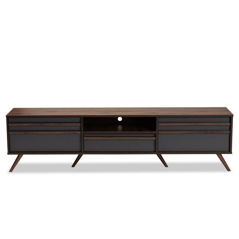 Naoki Wood TV Stand for TVs up to 75" Gray/Walnut - Baxton Studio: Modern Media Console with Storage & Cord Management