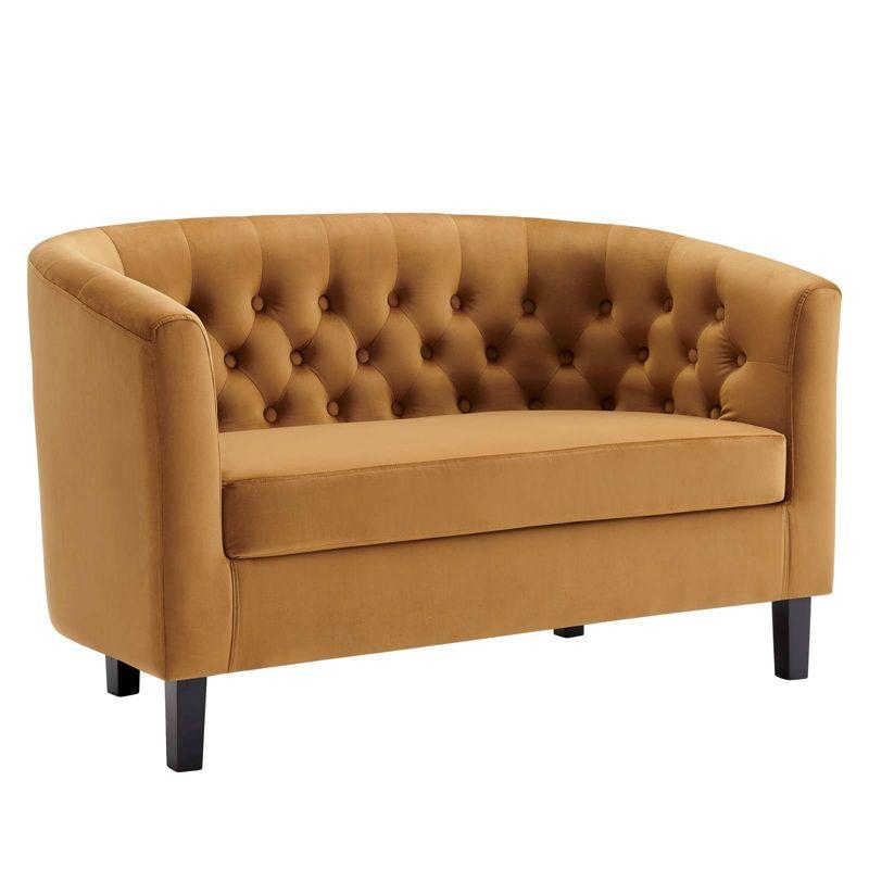 Cognac Faux Leather Tufted Chesterfield Loveseat