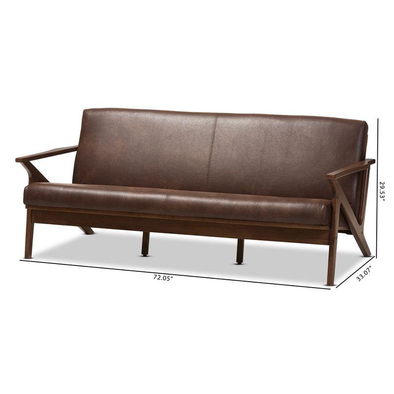 Bianca Mid-Modern Walnut Wood Distressed Faux Leather 3 Seater Sofa Dark Brown - Baxton Studio: Rubberwood Frame, Vintage Style