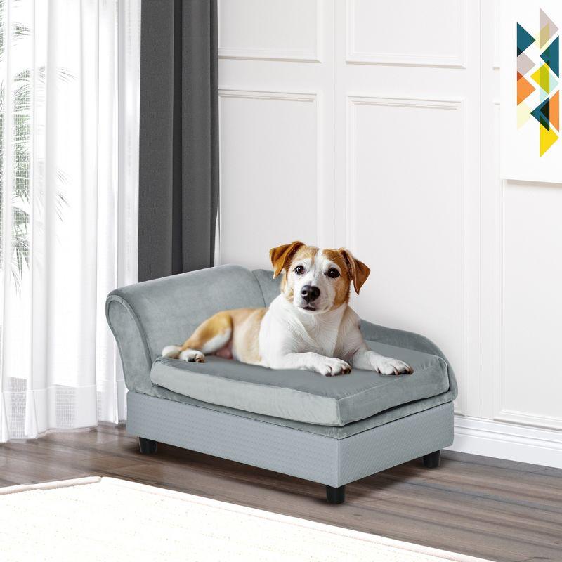 Gray Velvet Small Dog Sofa Bed with Storage