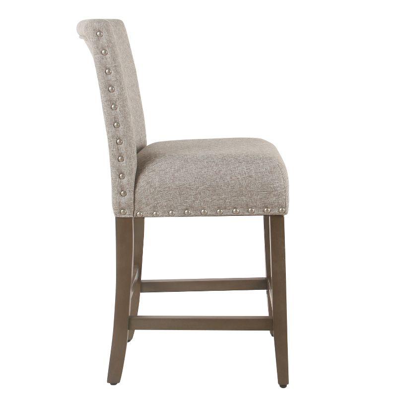 24" Upholstered Counter Height Barstool with Nailheads Sterling Gray - HomePop: Padded Back, Wood Legs