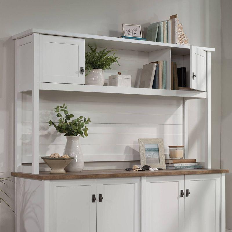 Sauder Cottage Road 66" Desk Hutch White: Bead Board Back, Storage Doors, Laminated Surface