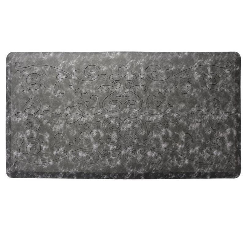 J&V TEXTILES Medallion Embossed Anti-Fatigue Stain-Resistant Cushioned Floor Mats (17" x 28" Charcoal Gray)
