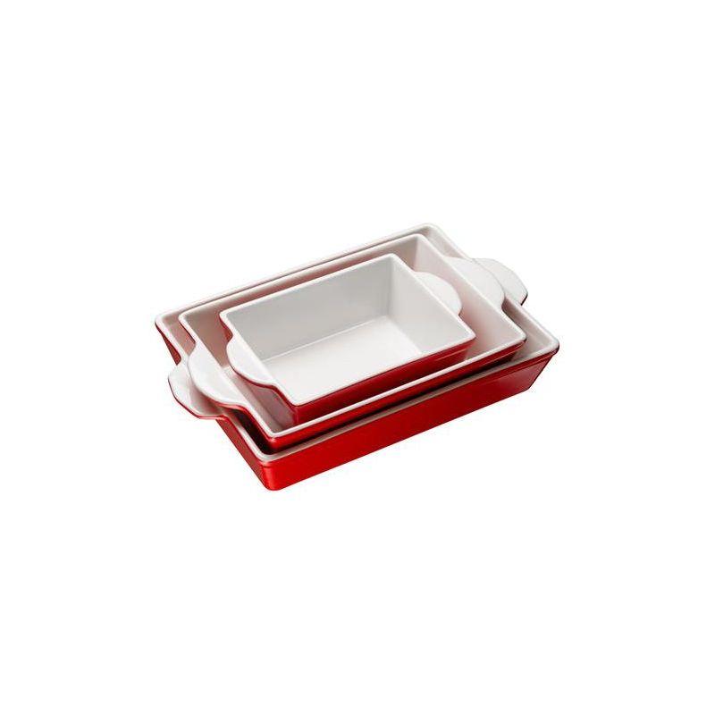 Cherry Red Ceramic Rectangular Baking Dishes Set of 3