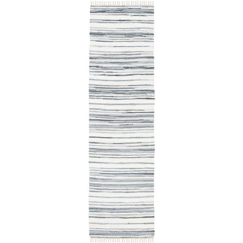 Hand-Woven Stripe Gray and Ivory Wool-Cotton Runner Rug, 2'3" x 10'