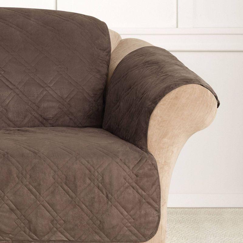 Microfiber Non-Skid Sofa Furniture Protector Chocolate - Sure Fit: Pet-Friendly, Machine Washable, Indoor Slipcover