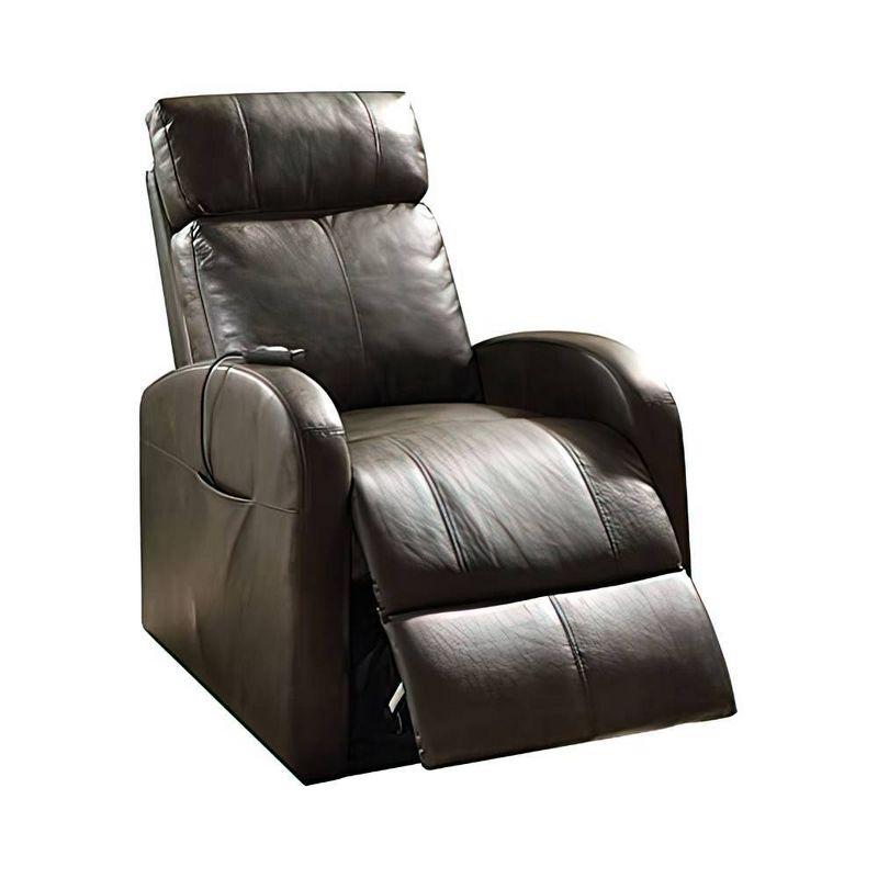 Dark Gray Faux Leather Power Lift Recliner with Wood Accents